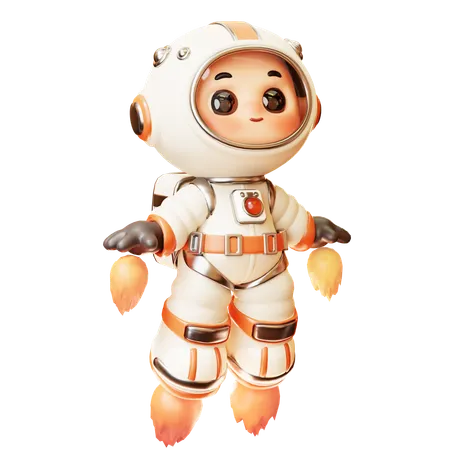 3 D Cute Cartoon Futuristic Astronaut Spaceman Flying Science Technology Space Fiction Universe Exploration Concept 3D Illustration
