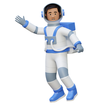 Astronaut Flying In Space Waving Hand  3D Illustration