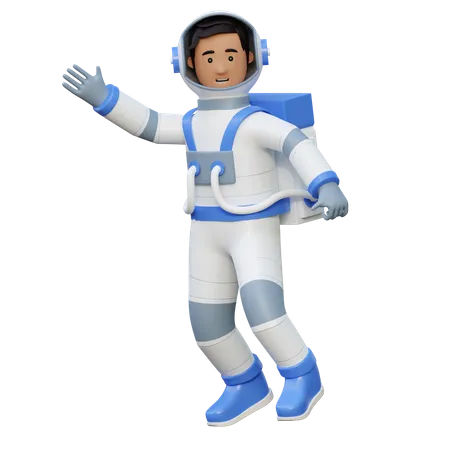 Astronaut Flying In Space Waving Hand  3D Illustration