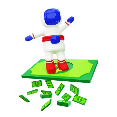 Astronaut Flying On Money  3D Illustration