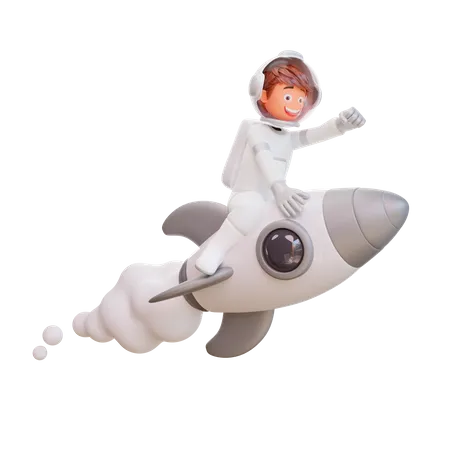Astronaut Flying Rocket  3D Illustration
