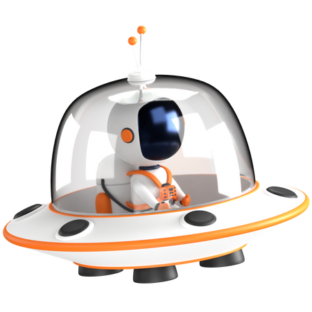 Astronaut flying ufo saucer  3D Illustration