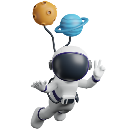 Astronaut Flying With Balloon  3D Icon