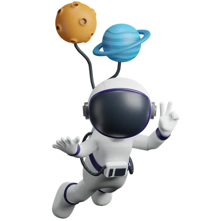 Astronaut Flying With Balloon  3D Icon