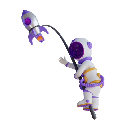 Astronaut Flying With Rocket  3D Illustration