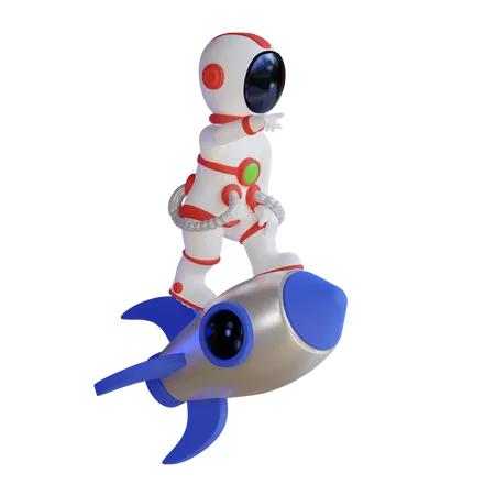 Astronaut Flying with rocket  3D Illustration