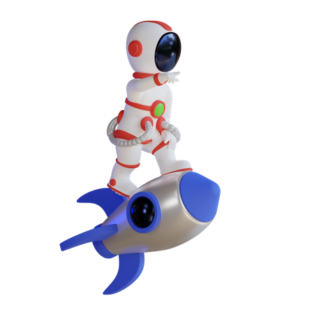 Astronaut Flying with rocket 3D Illustration