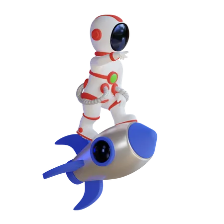 Astronaut Flying with rocket 3D Illustration