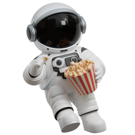 Astronaut genießt popcorn weltraum  3D Illustration