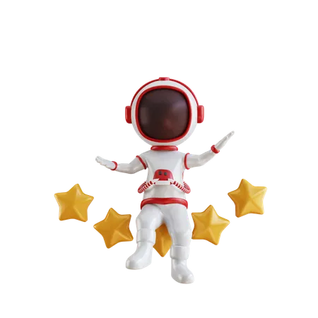 3 D Astronaut Character Sit On Stars 3D Illustration