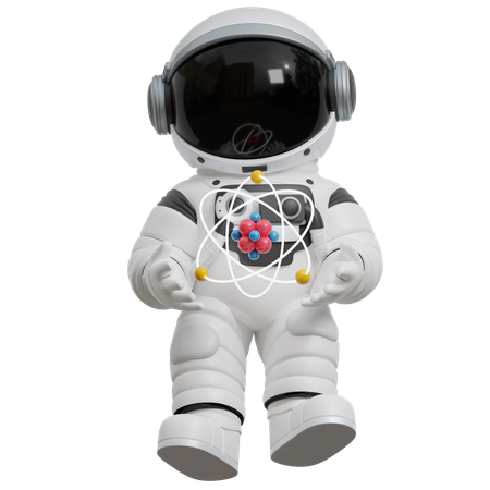 Astronaut hält Atom  3D Illustration