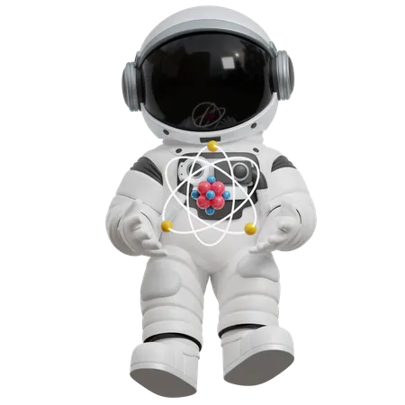 Astronaut hält Atom  3D Illustration