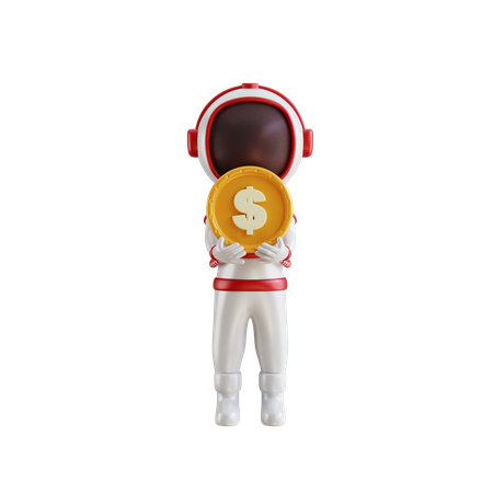 Astronaut der dollarmünze hält  3D Illustration