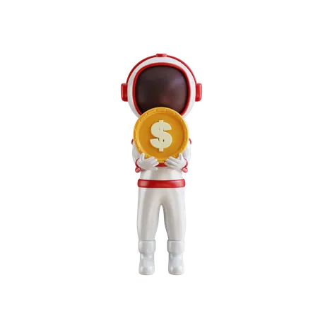 Astronaut der dollarmünze hält  3D Illustration