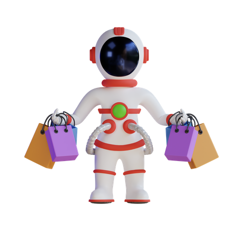Astronaut hält Einkaufstüten  3D Illustration
