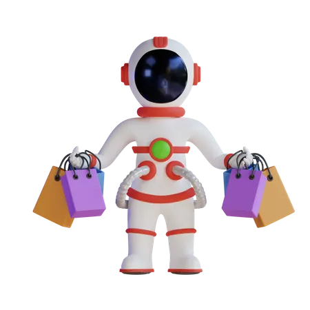Astronaut hält Einkaufstüten  3D Illustration