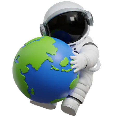 Astronaut hält den Planeten Erde  3D Illustration