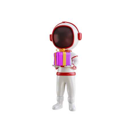 Astronaut der geschenkbox hält  3D Illustration