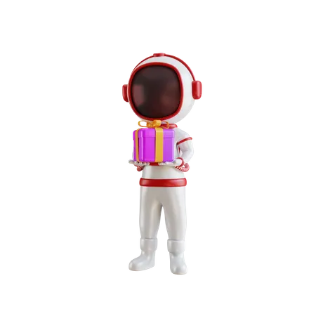 Astronaut der geschenkbox hält  3D Illustration