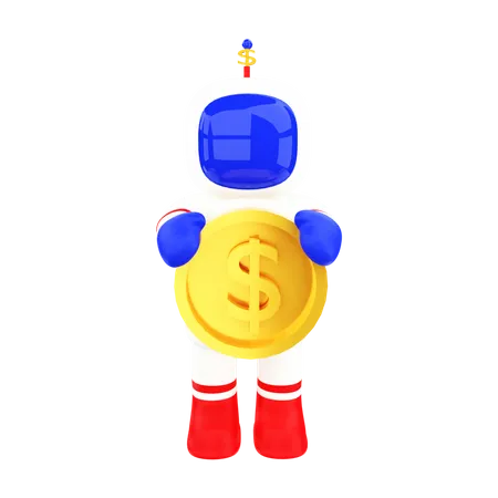 Astronaut der münze hält  3D Illustration