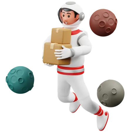 Astronaut der paket hält  3D Illustration