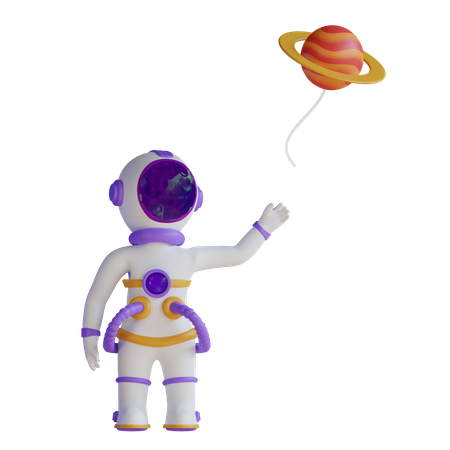 Astronaut hält Planetenballon  3D Illustration