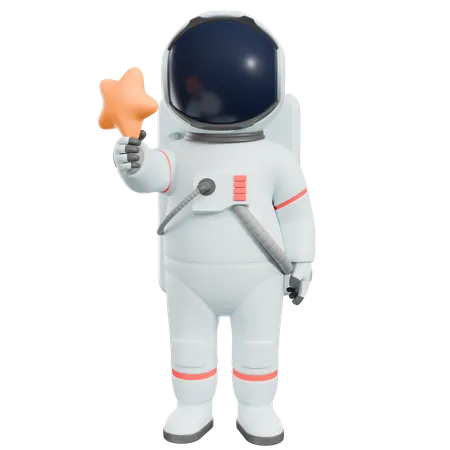 Astronaut hält Stern  3D Illustration