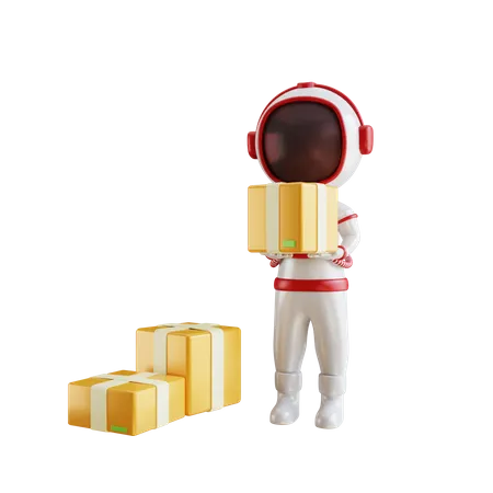 Astronaut handling delivery package  3D Illustration