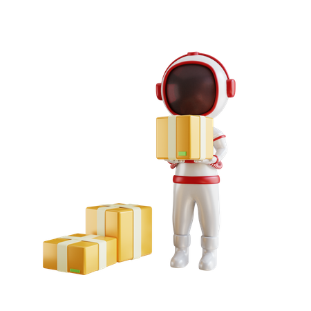 Astronaut handling delivery package 3D Illustration