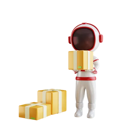 Astronaut handling delivery package 3D Illustration