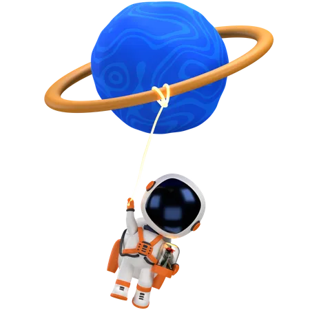 Astronaut hanging from planet  3D Illustration