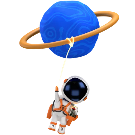 Astronaut hängt vom Planeten  3D Illustration