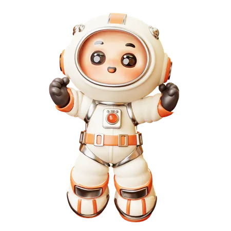 3 D Cute Cartoon Futuristic Astronaut Spaceman Happy Joy Science Technology Space Fiction Universe Exploration Concept 3D Illustration
