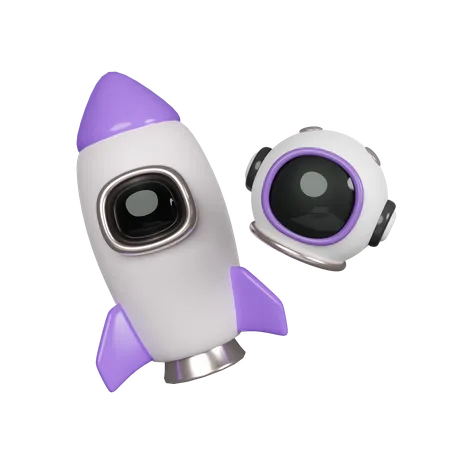 Astronaut Helmet Flying Space Rocket  3D Icon
