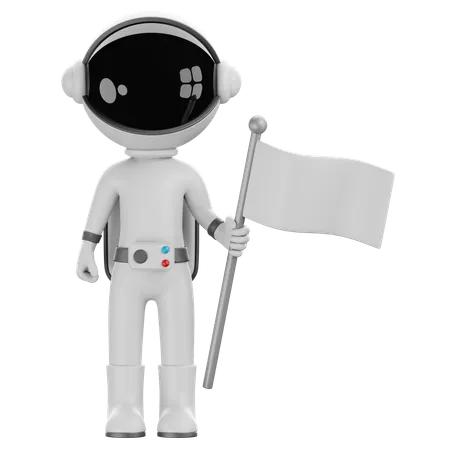 Astronaut Holding a Flag  3D Illustration