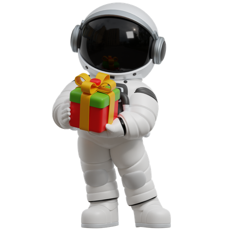 Astronaut Holding A Gift  3D Illustration