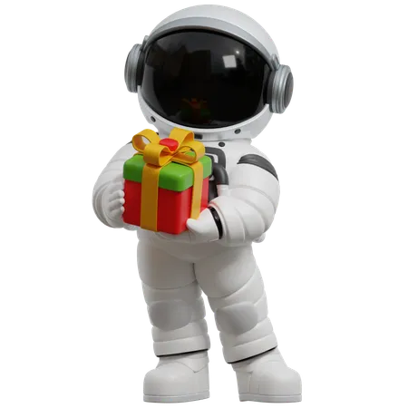 Astronaut Holding A Gift  3D Illustration