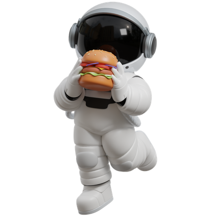 Astronaut Holding A Hamburger  3D Illustration