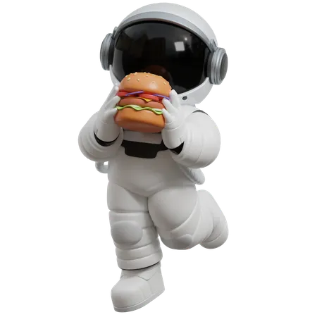 Astronaut Holding A Hamburger  3D Illustration