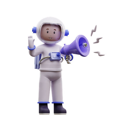 Astronaut Holding A Megaphone  3D Illustration