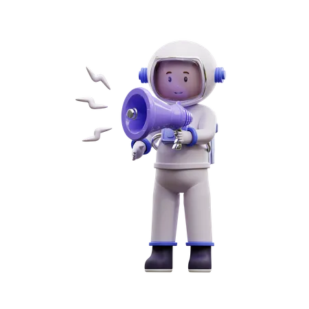 Astronaut Holding A Megaphone  3D Illustration