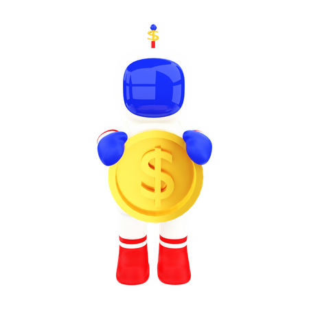 Astronaut Holding Coin  3D Illustration