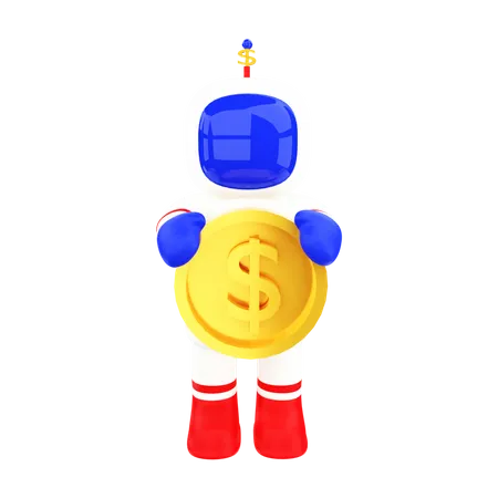 Astronaut Holding Coin  3D Illustration