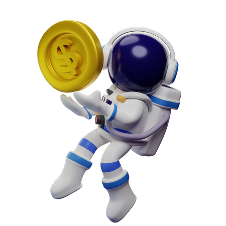 Astronaut Holding Dollar Coin  3D Illustration