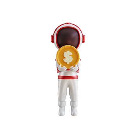 Astronaut Holding Dollar Coin 3D Illustration