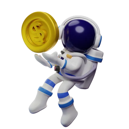 Astronaut Holding Dollar Coin  3D Illustration
