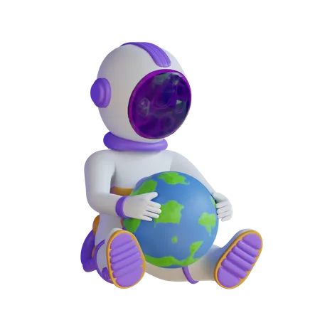 Astronaut Holding Earth  3D Illustration