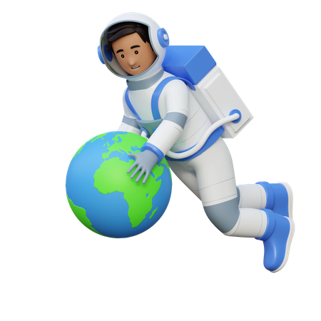 Astronaut Holding Earth  3D Illustration