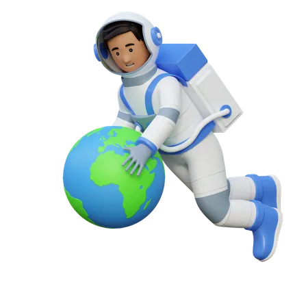 Astronaut Holding Earth  3D Illustration