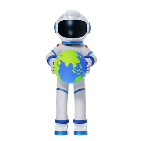 Astronaut holding Earth  3D Illustration